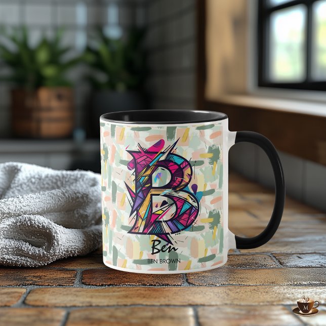 Mug de monogramme géométrique vibre - B pour Ben (Créateur téléchargé)