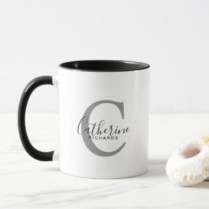 Mug de monogramme gris personnalisé moderne