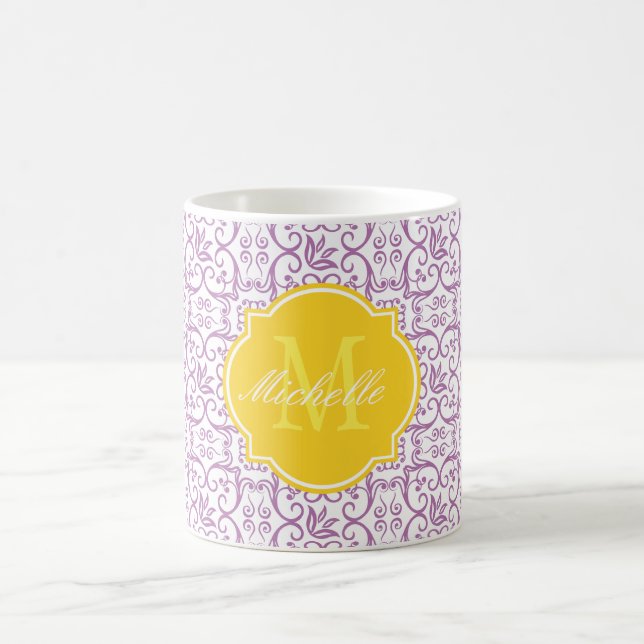 Mug de monogramme radieux de Damas d'orchidée (Centre)