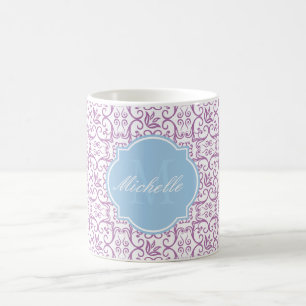 Mug de monogramme radieux de Damas d'orchidée