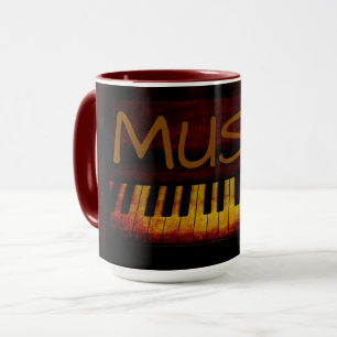 Mug de musique combo noir 15 oz avec piano