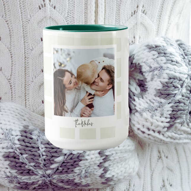 Mug de Noël branché | Vert double photo personnali (Créateur téléchargé)