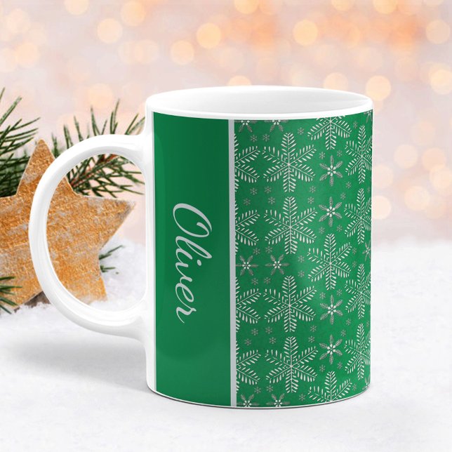 Mug de Noël Flocons de Neige Vert et Argent (Créateur téléchargé)