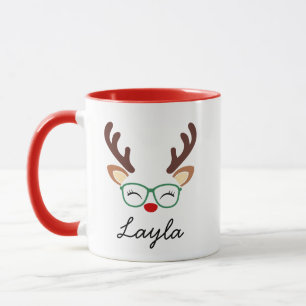 Mug de Noël personnalisé Renne Vacances mignonne