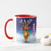Mug de Noël personnalisé, Rudolph et lumières. Mug