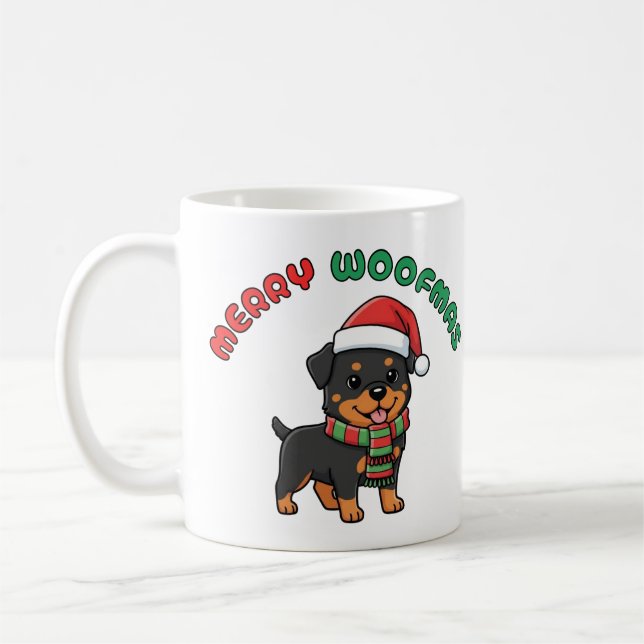 Mug de Noël Rottweiler : Joyeuses Woofmas (Gauche)