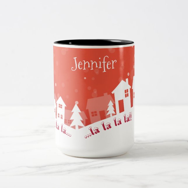 Mug de Noël, Rouge & Blanc, Nom (Centre)