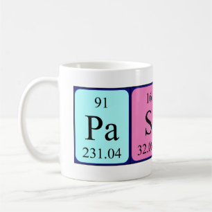 Mug de nom de table périodique passé