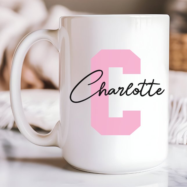 Mug de nom initial personnalisé, Fête des mères, A (pink custom mug, personalized name mug, initial name mug, custom mom mug, Mother’s Day gift, mom diy)