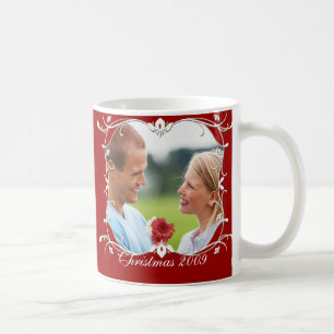 Mug de photos de Noël rouge avec frontière verte