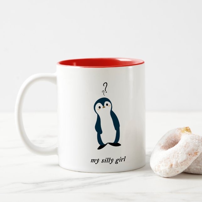 Mug de pingouin confus | Ma fille idiot (Avec donut)