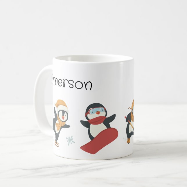 Mug de pingouin de Noël de l'enfant (Devant gauche)