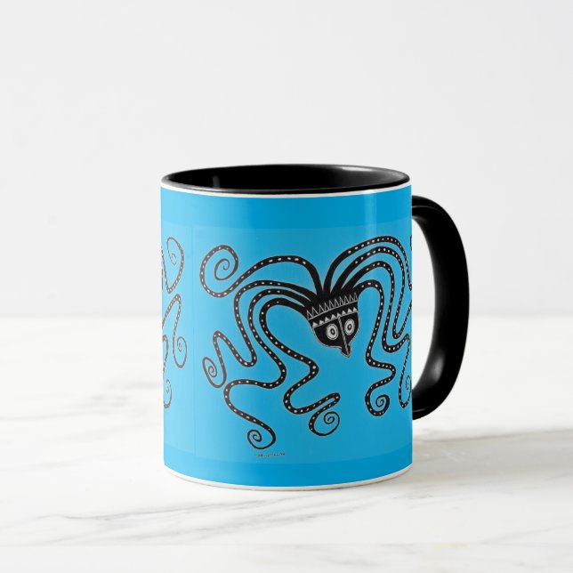 Mug de poulpe bleu inspiré par la Grèce mycénienne (Devant droit)