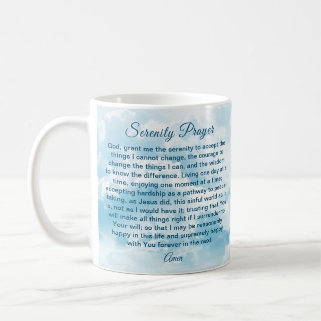 Mug de prière de sérénité avec ciel bleu et nuages (Gauche)