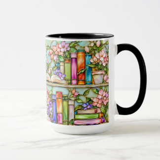 Mug de style verre teinté à motif de bibliothèque 