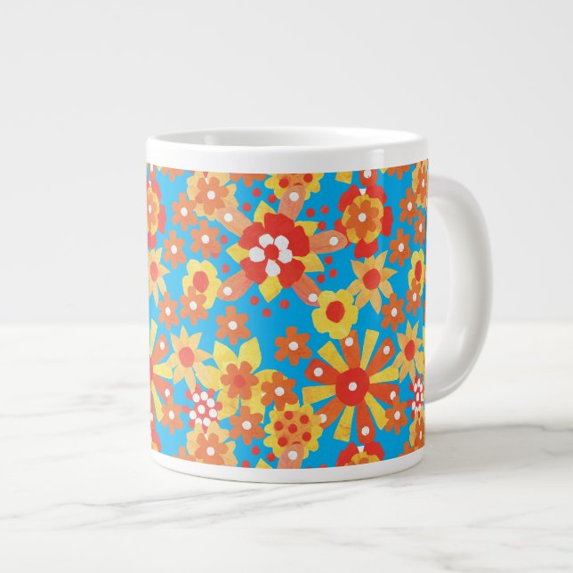 Mug De Taille Jumbo, Fleurs Orange Ditsy (Devant droit)