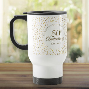 Mug De Voyage 50e Anniversaire de Mariage Cœurs Dorés