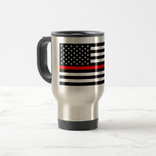 Mug De Voyage amincissez la ligne rouge le sapeur-pompier