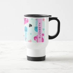 Mug De Voyage Animaux de mer, poulpe, méduse, Coeurs, Votre nom