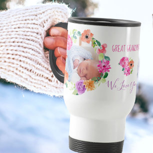 Mug De Voyage Arrière-grand-mère Nous t'aimons 2 Fleurs Photo