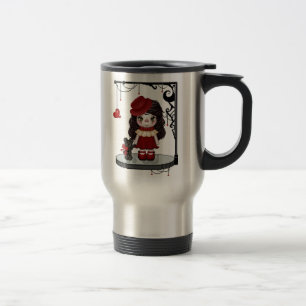 Mug De Voyage Art gothique rouge de pixel de poupée d'amour