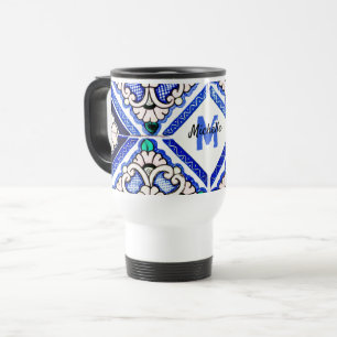 Mug De Voyage Azulejo Motif espagnol Carreaux marine Monogramme
