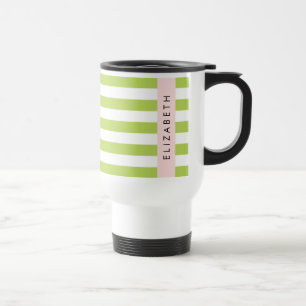 Mug De Voyage Bandes vertes, Lignes, Motif rayé, Votre Nom