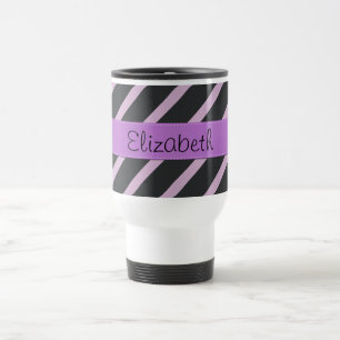 Mug De Voyage Bandes Violettes, Motif Gratté, Lignes, Votre Nom