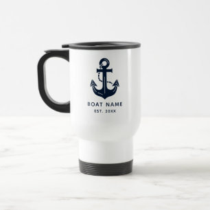 Mug De Voyage Bateau Nom Bleu Marine Nautilus Ancre