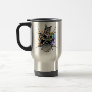 Mug De Voyage Batteur À Batterie À Chat Jouant À Des Tambours