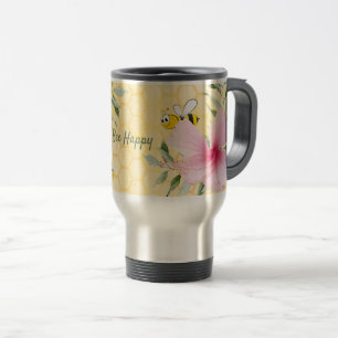 Mug De Voyage Bee Happy bumble abeilles jaune nid d'abeille été