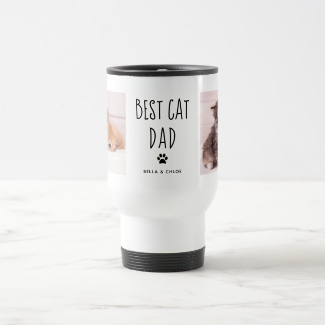 Mug De Voyage Best Cat Papa | Texte manuscrit de deux photos (Centre)