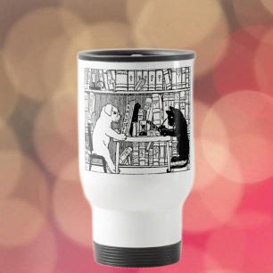 Mug De Voyage Bibliothèque Chaton et Chien de Style Ancien, Litt