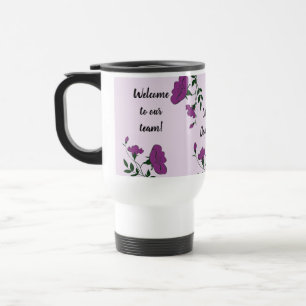Mug De Voyage Bienvenue à notre équipe Fleur violet Nouveau empl