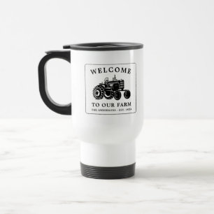 Mug De Voyage Bienvenue Nom de famille Ferme Tracteur Blanc
