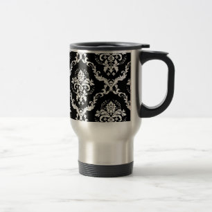 Mug De Voyage Blanc élégant sur la damassé noire