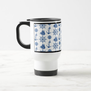 Mug De Voyage Bleu nautique et blanc d'Ancre de thème
