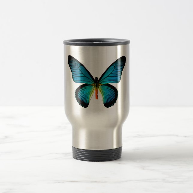 Mug De Voyage Bleu Papillon Voyage Mug (Centre)