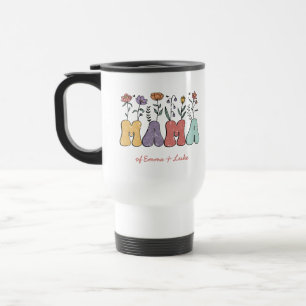 Mug De Voyage Boho Mama Texte avec Fleurs et Noms d'Enfants