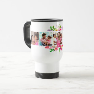 Mug De Voyage Bright Blooms 5 Photo Collage Monogramme