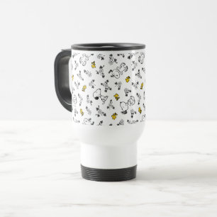 Mug De Voyage cacahuètes Snoopy & Woodstock B&W Flower Motif