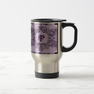 MUG DE VOYAGE CADRE BAROQUE POURPRE PARISIEN AVEC L'INITIALE