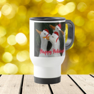Mug De Voyage Canards blancs portant des chapeaux rouges Noël