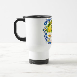 Mug De Voyage Carreau Méditerranéen Citron – Art à l'aquarelle