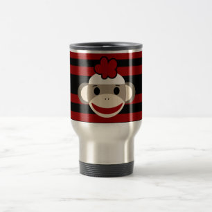 Mug De Voyage Casquette de fleurs de singe rouge et noir rayé