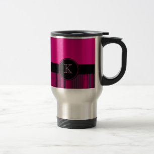 Mug De Voyage Cercle noir rose-foncé chic décoré d'un monogra