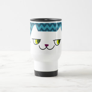 Mug de voyage chat bleu chevron joli chat blanc