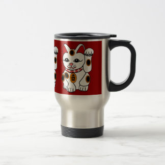 Mug De Voyage Chat de Maneki Neko sur l'arrière - plan rouge