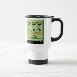 Mug De Voyage Chat sur Candy Corn Traitez-moi doux vert