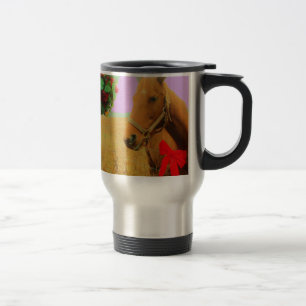 Mug De Voyage Cheval de Noël ciel rose Rétro